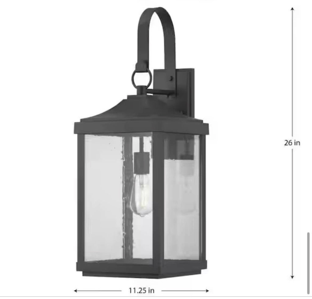 26 in. 1-Light Outdoor Wall Lantern with Clear Seeded Glass