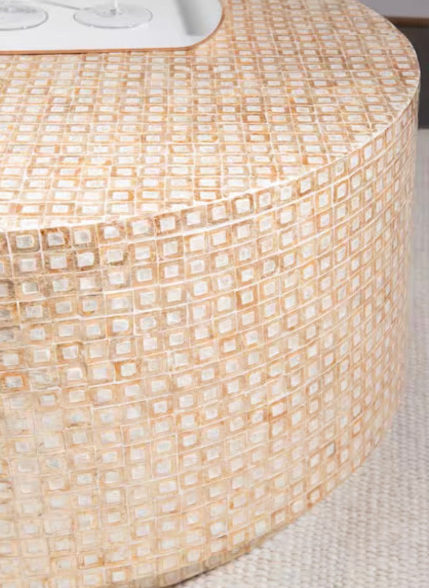 Mina 29.92 in. Gold Round Resin Top Capiz Shell Coffee Table