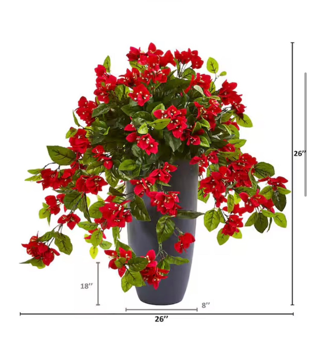 Indoor/Outdoor 26 in. Artificial Bougainvillea Plant in Gray Planter