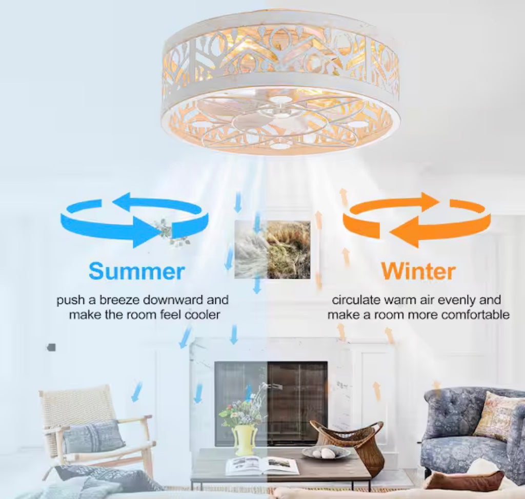 16.5 in. Gold/White Flush Mount  Ceiling Fan with Light Kit