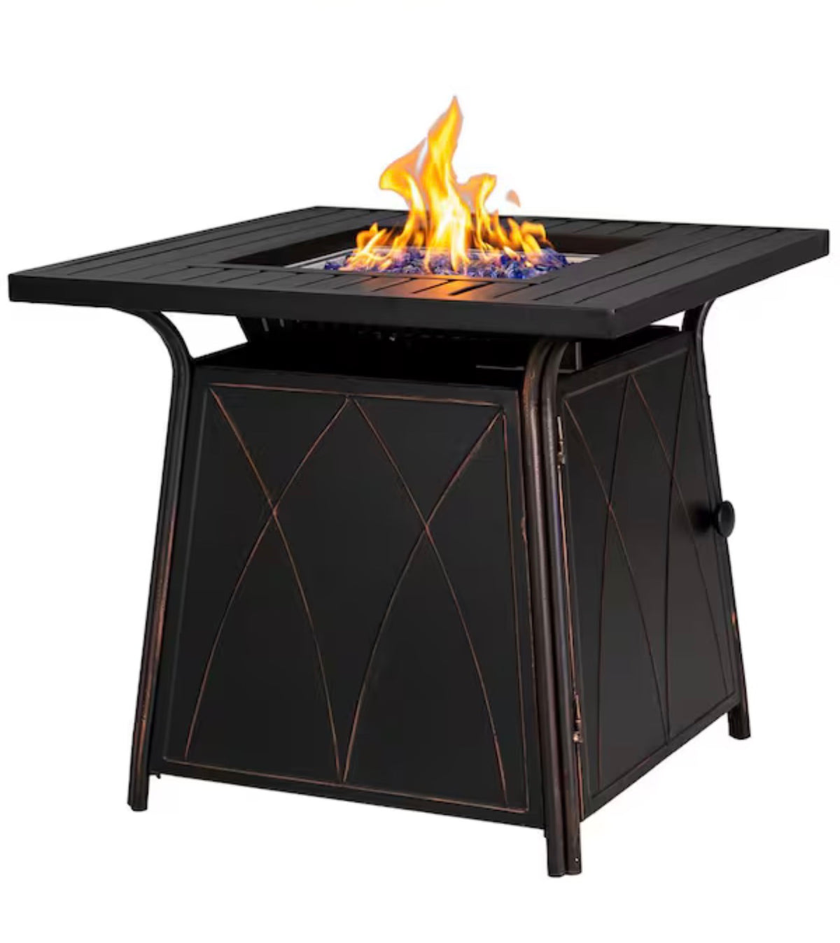 Fire Pit Table with Lid and Blue Fire Glass