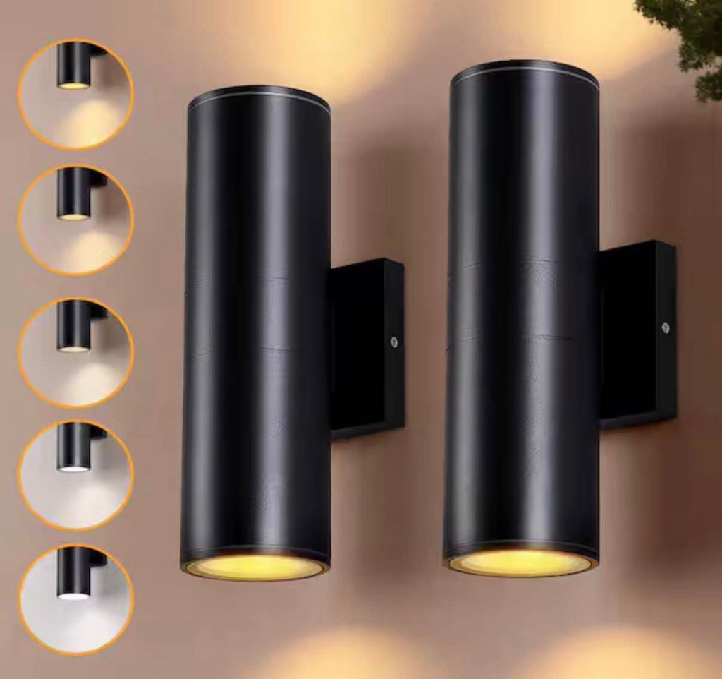Black 5CCT Integrated LED Outdoor Cylinder Wall Sconce