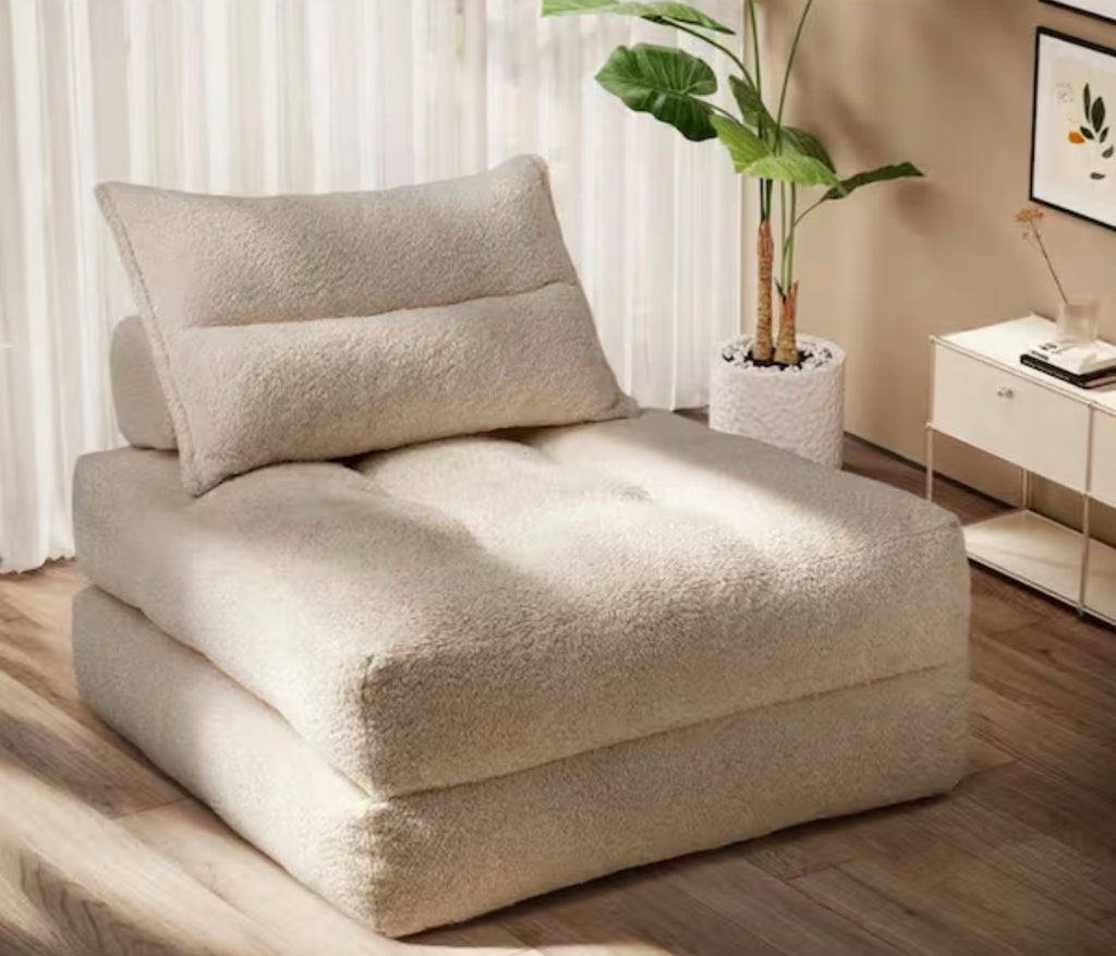 33.8 in. Beige Teddy Fabric Twin Size Sofa Bed