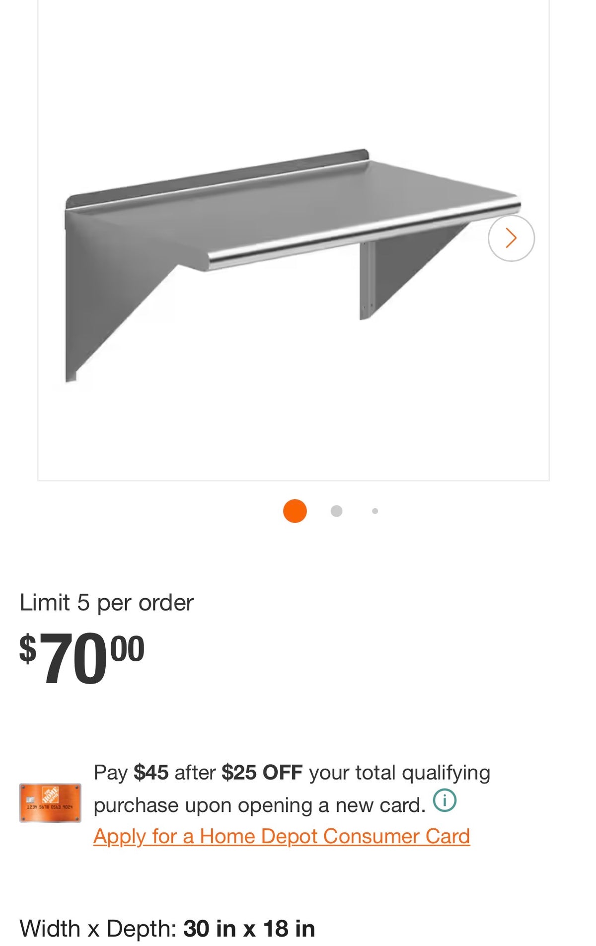 18 in. x 30 in. Stainless Steel Wall Shelf Kitchen