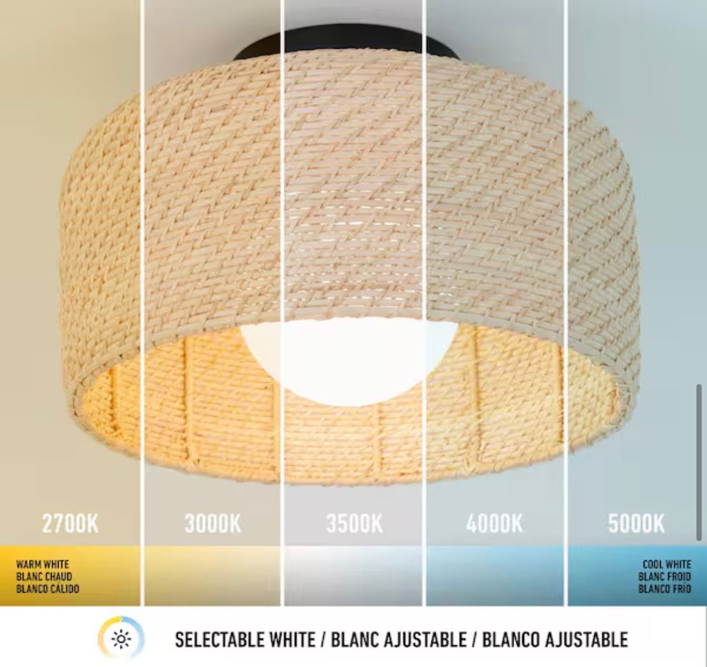 Integrated LED Rattan Flush Mount Ceiling Light