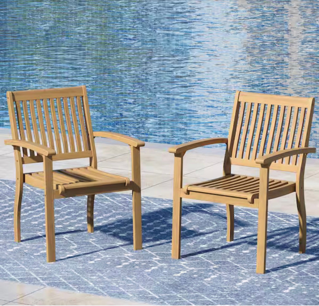 Brown Acacia Wood Patio Dining Chairs (2-Pack)
