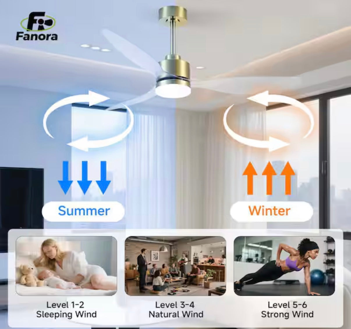 52 in. 3 Clear Blades LED Gold Ceiling Fan