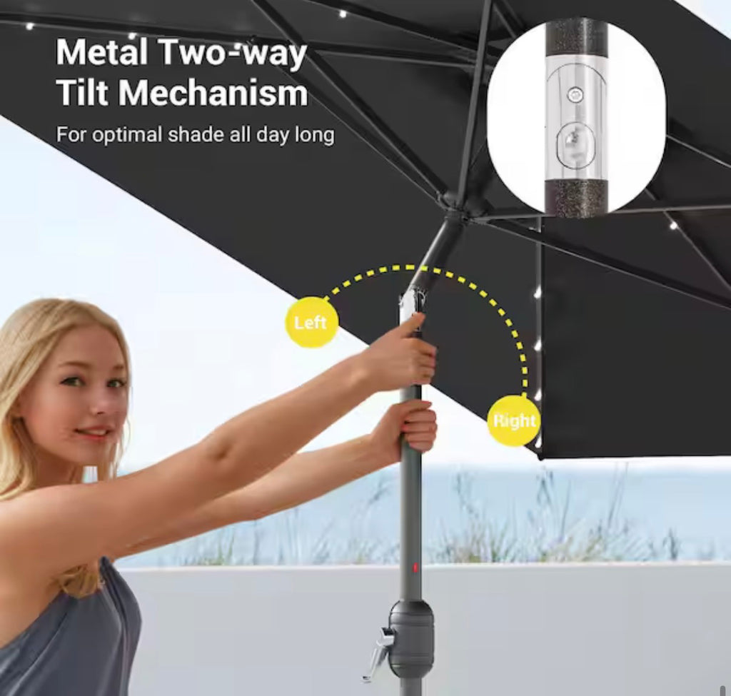 Solar LED 10 ft. x 6.5 ft. Patio Rectangle Umbrella in Black
