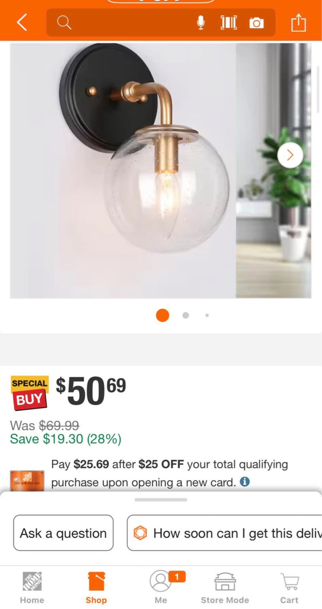 5.5 in. 1-Light Vintage Gold Wall Sconce