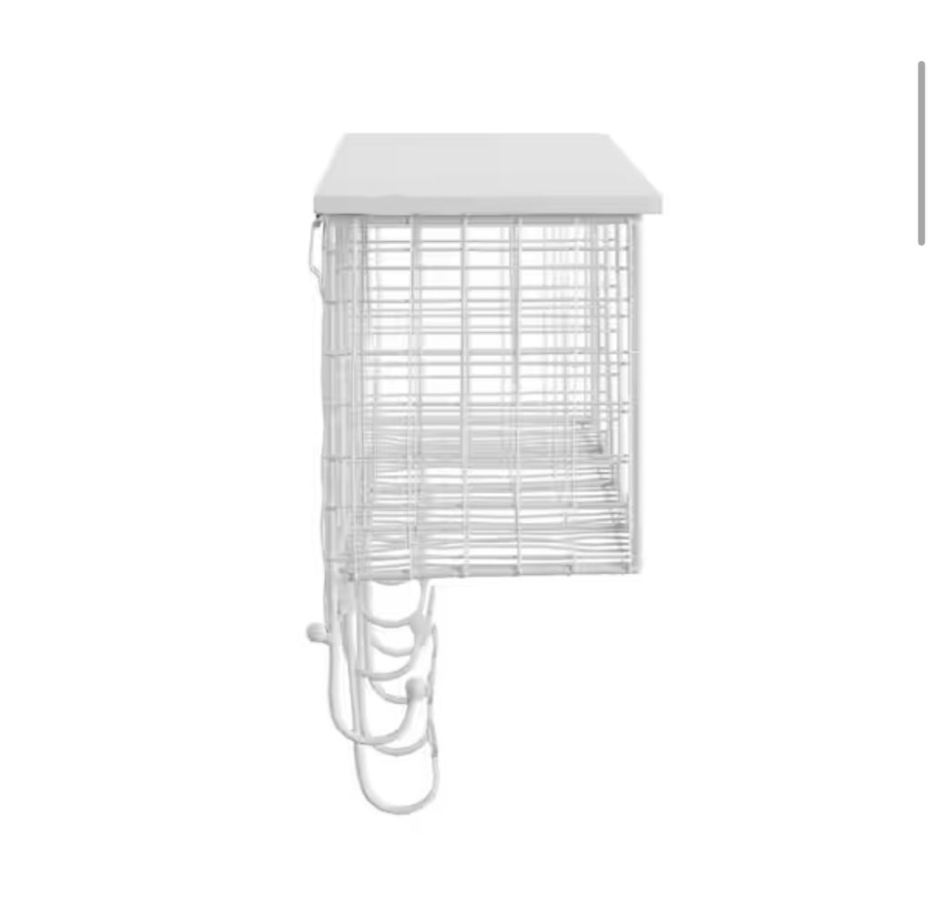 Decorah White Metal 4-Cubby Wall Shelf with 9 Hooks