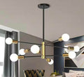 8-Light Gold Rustic Industrial Mid Century Sputnik Linear Chandelier