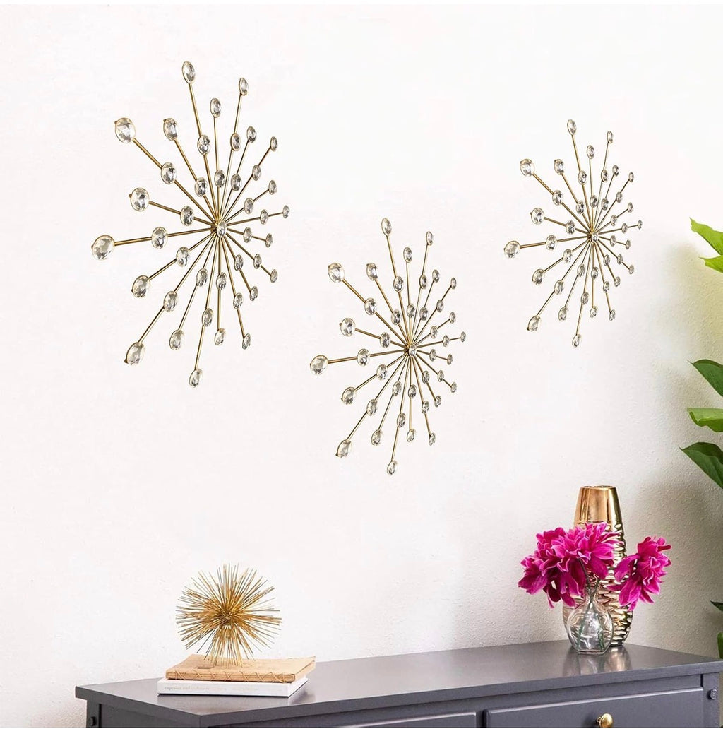 3 Set Gold Starburst Wall Art for Home Decor