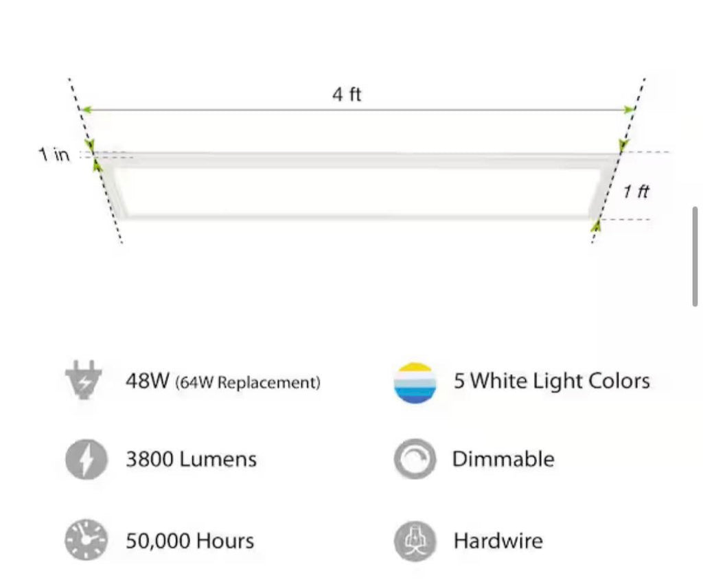 1 ft. x 4 ft. 3800 Lumens Dimmable LED Flat Panel
