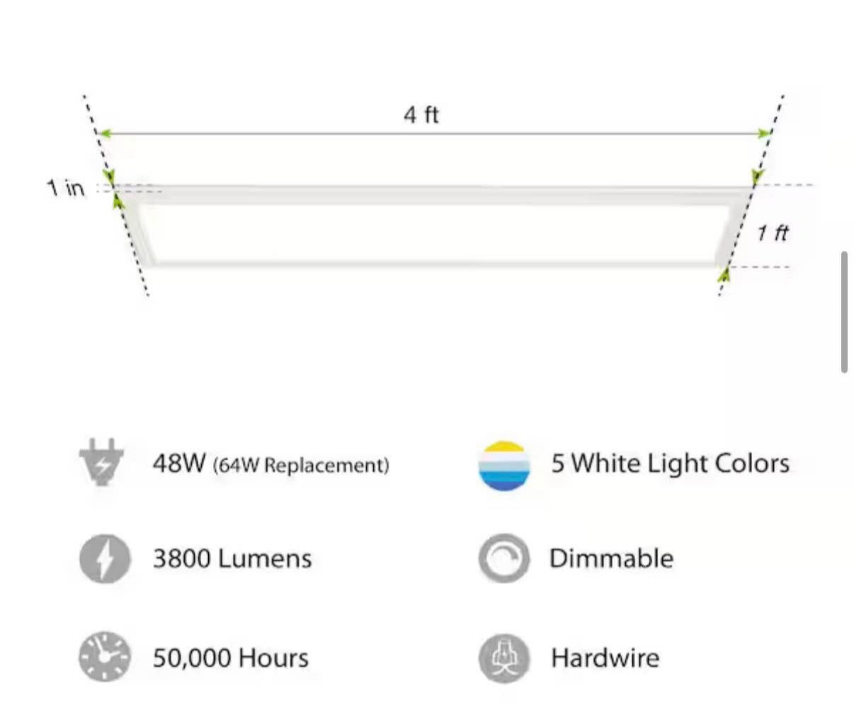 1 ft. x 4 ft. 3800 Lumens Dimmable LED Flat Panel