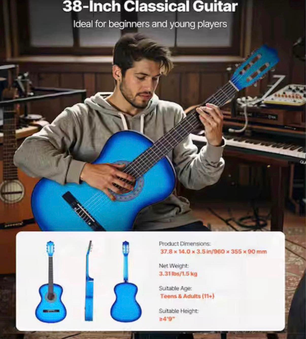 38 in. Wood Classical Guitar