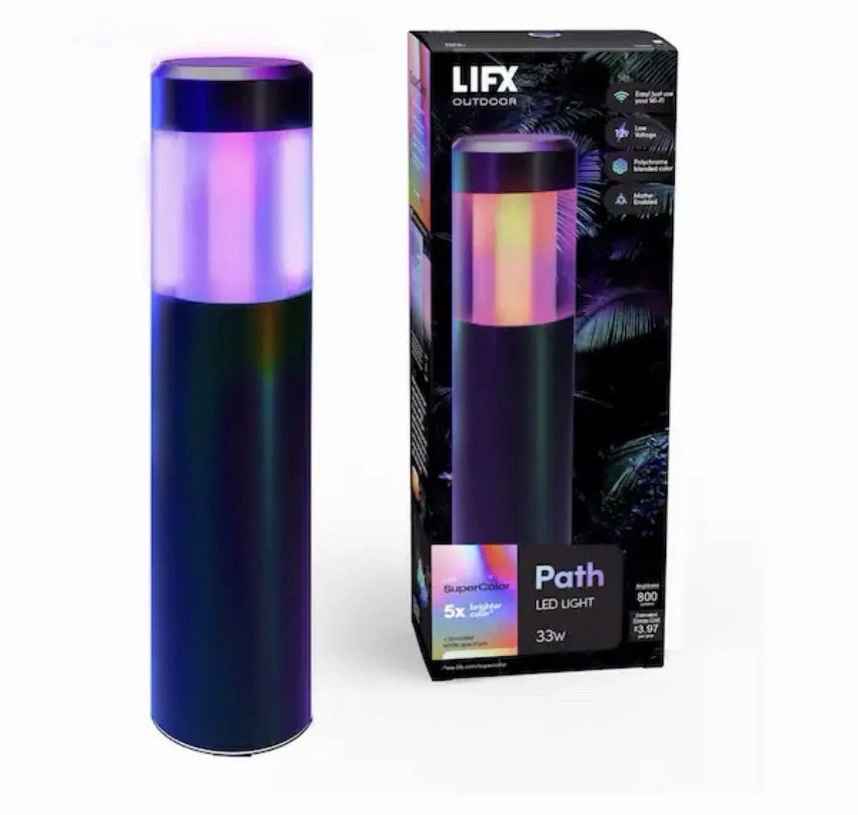 Black RGB Integrated LED Smart Wi-Fi Round Landscape Path Light