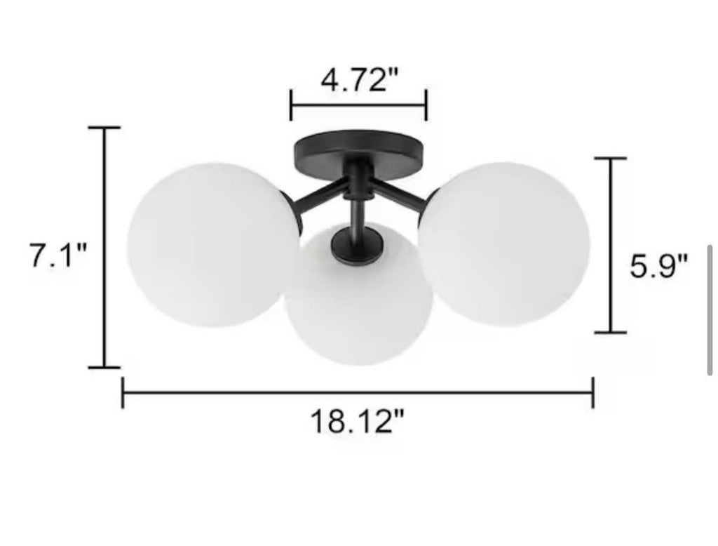 3-Light Black Sputnik Semi Flush Mount Ceiling Light