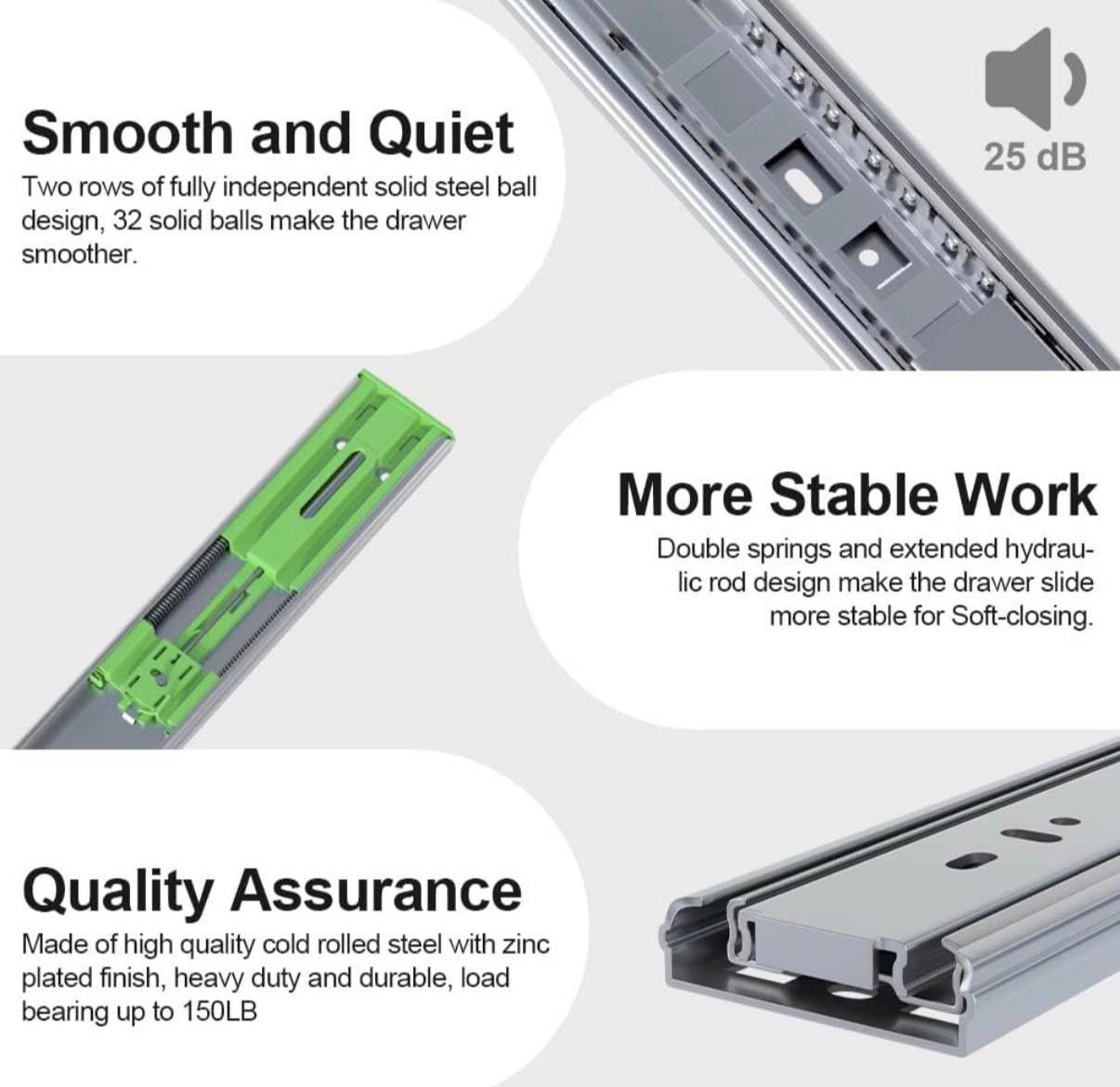 6 Pairs 22 Inch Heavy Duty Drawer Slides