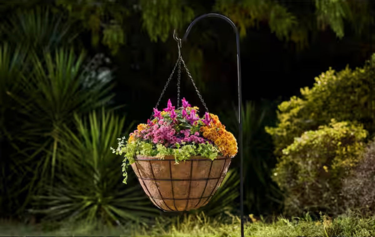 Large Black Metal Hanging Round Planter with Coco Liner