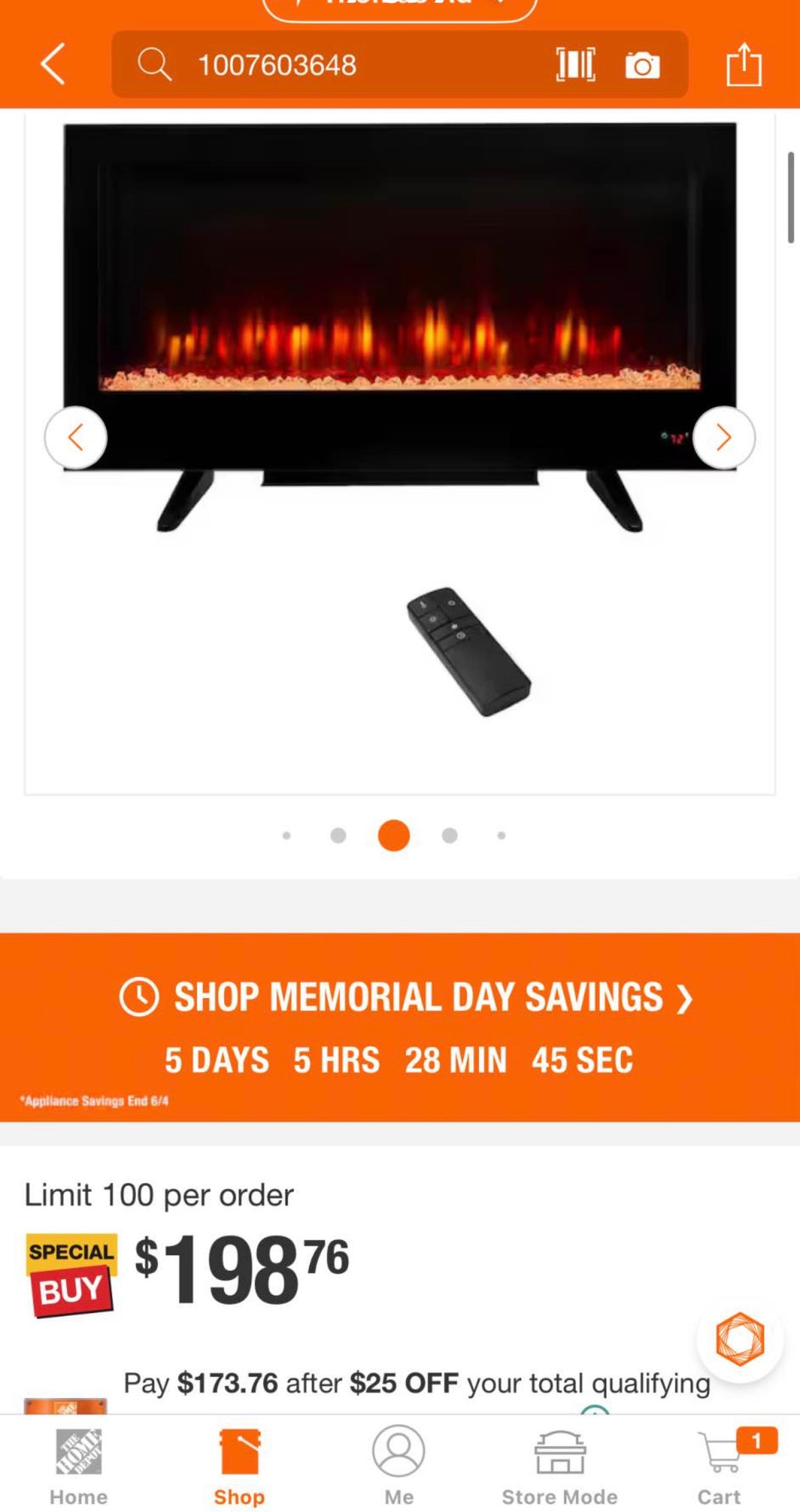 36 in. W View Wall Mount Electric Fireplace in Black