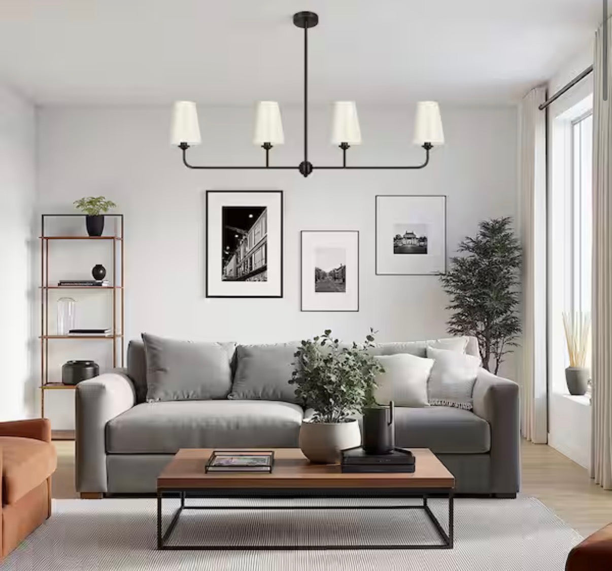 Modern 4-Light Linear Chandelier with Fabric Shades