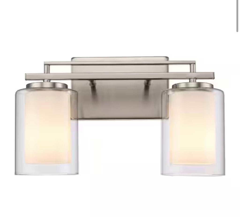Lisbon 14.25 in. 2-Light Brushed Nickel Bathroom Vanity Light
