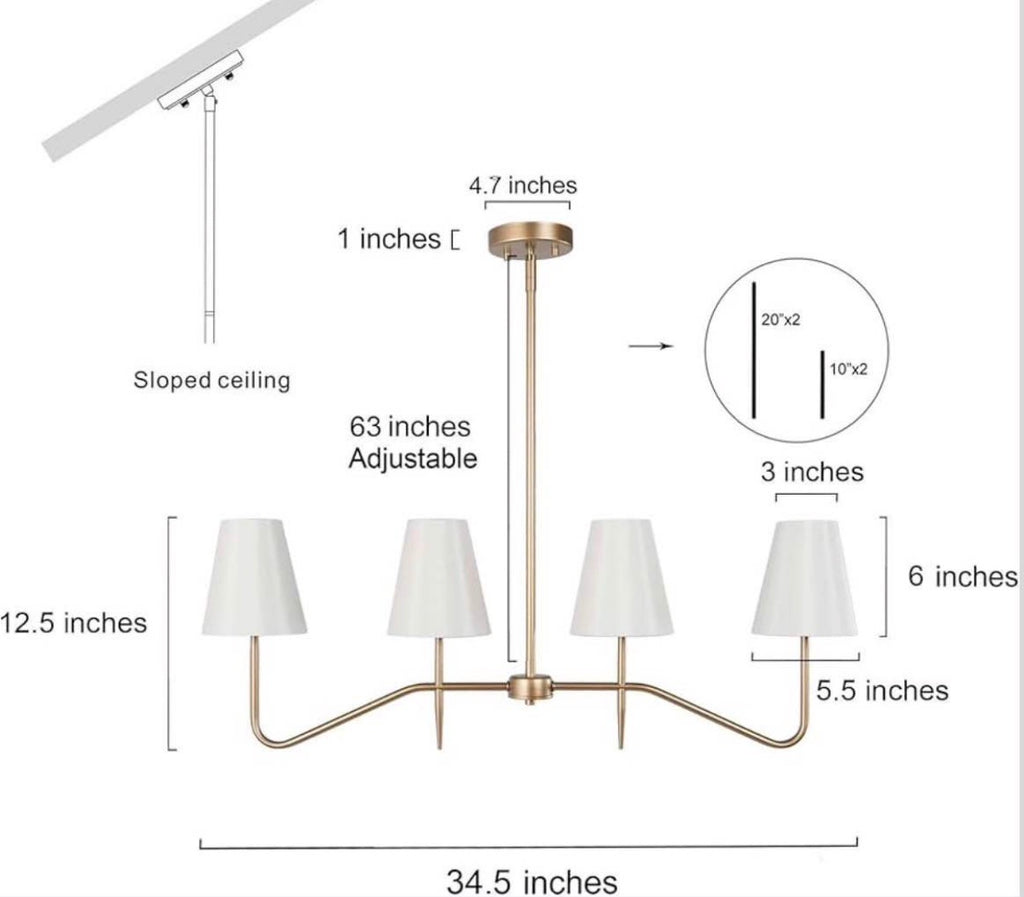 Modern Gold 4-Light Linear Chandelier Island Lights