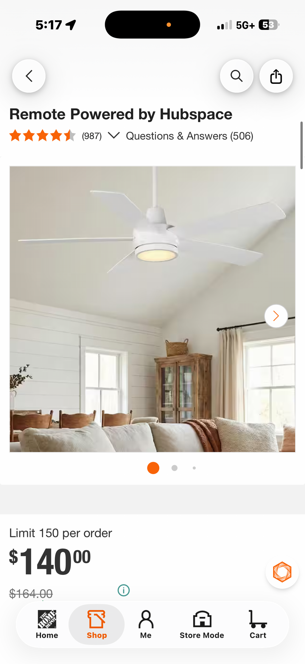 Fanelee 54 in. Smart Ceiling Fan with Light Kit