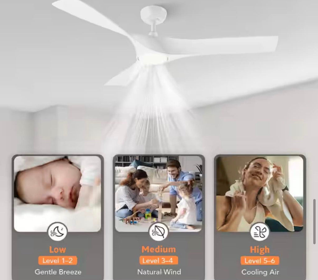 52 in. Smart Indoor White Ceiling Fan with 3000-6500K LED Light