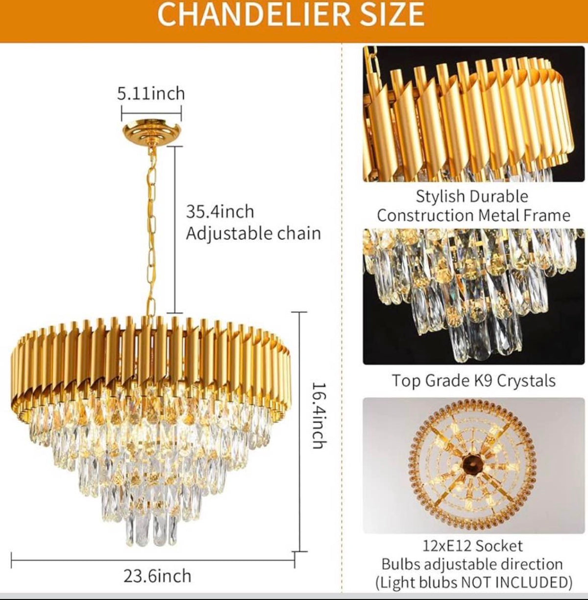 Modern Crystal Gold Chandelier 12 Lights