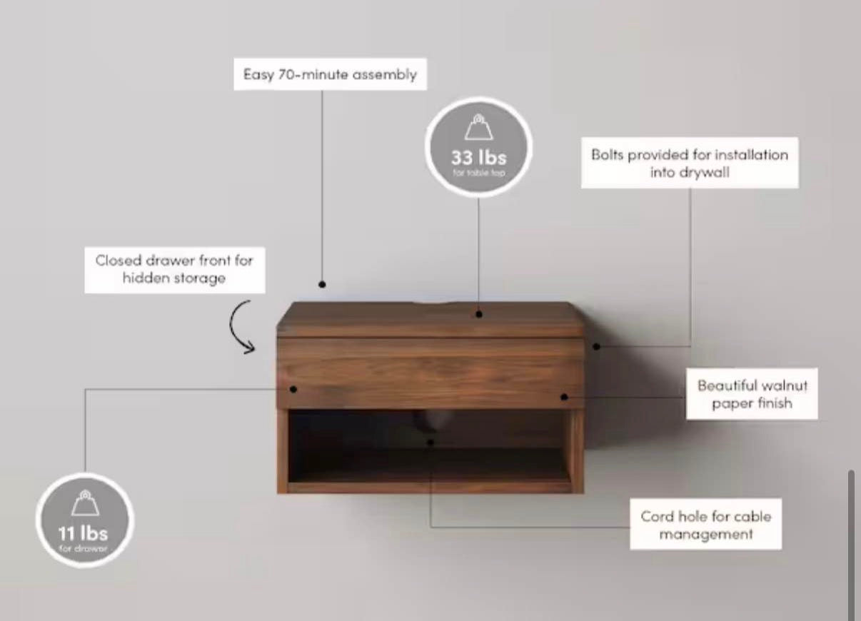 Dark Walnut Brown Rectangle Wood  Nightstand