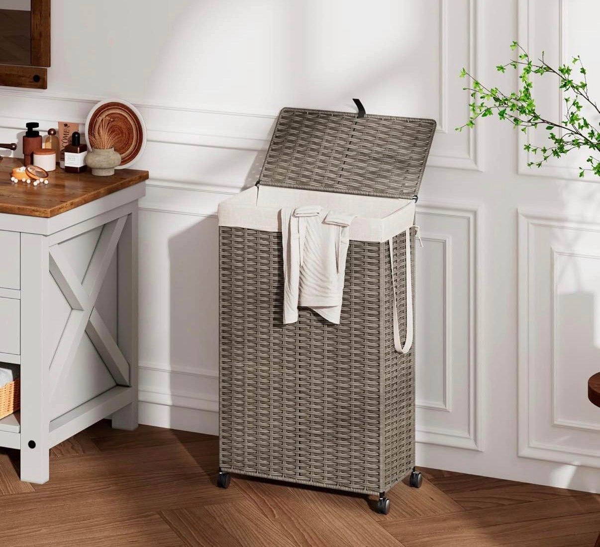Rolling Laundry Hamper with Wheels and Lid