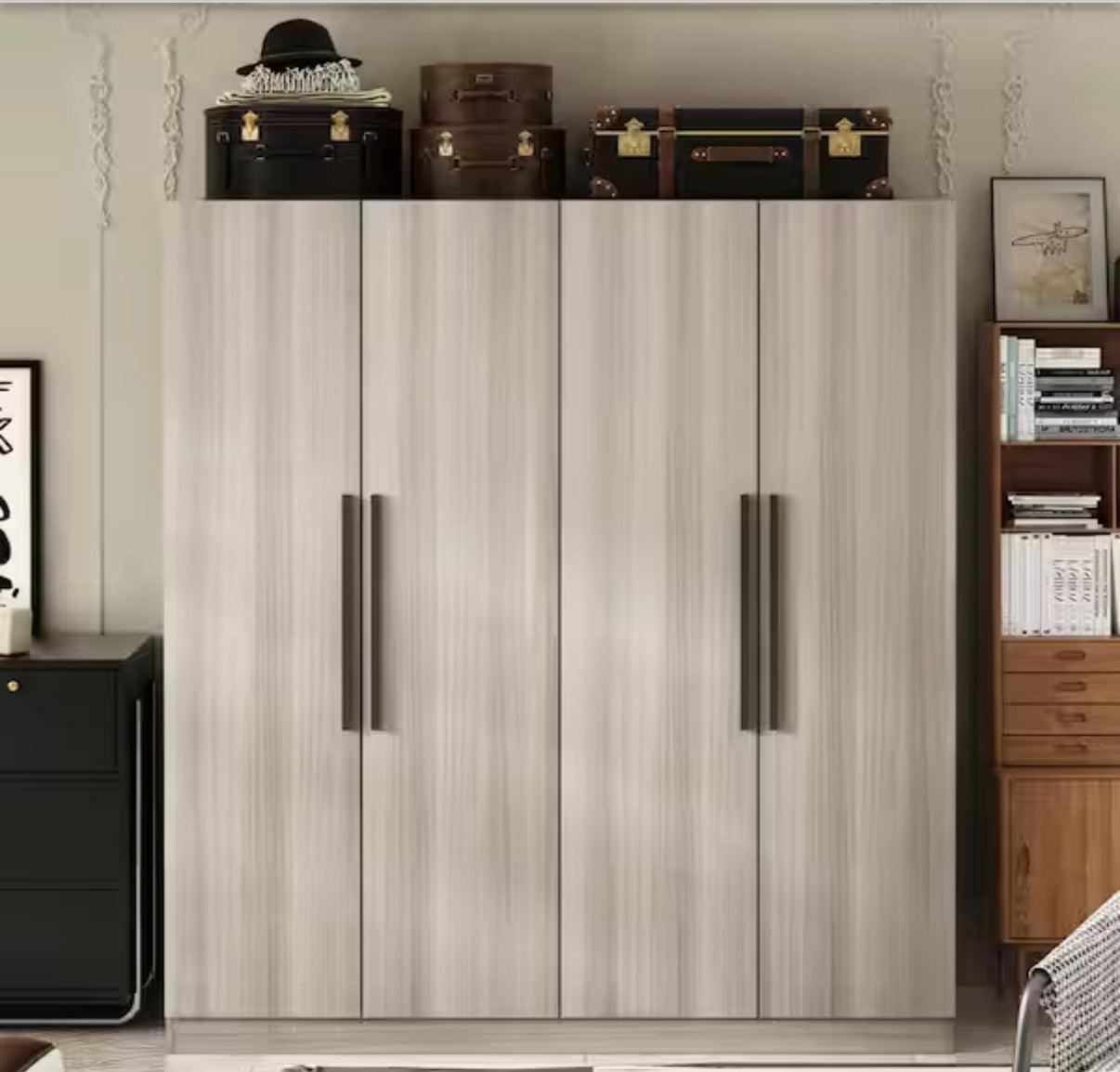 Gray Wood 63 in. W Armoire