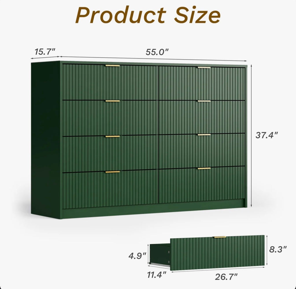 8-Drawer Double Dresser  55" W, Green