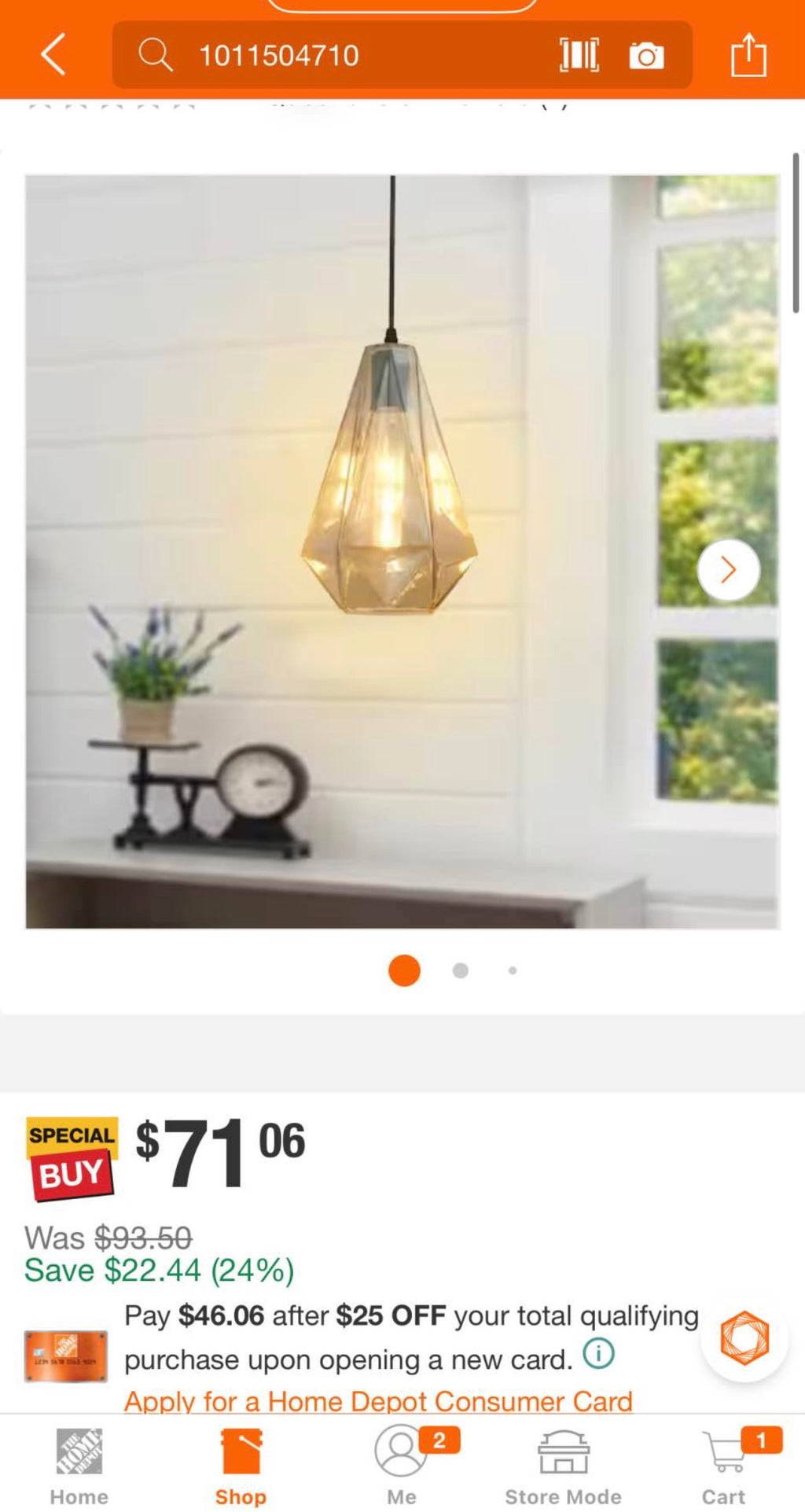 Amber Pendant Light with Geometric Shade