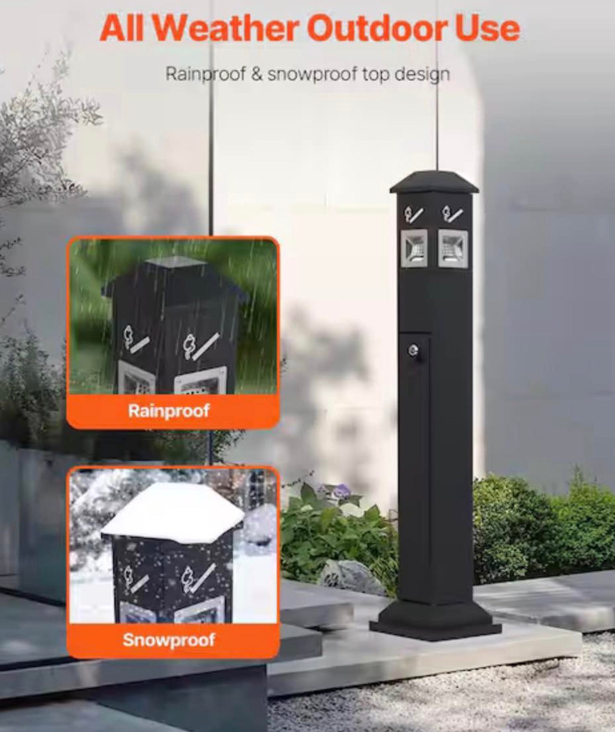 Freestanding Outdoor Ashtray with 4-Disposal Openings