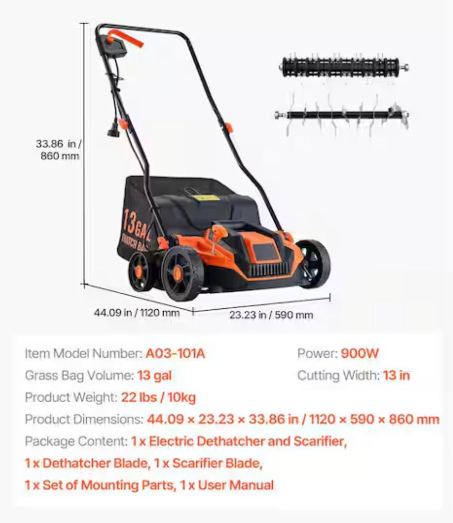 2-in-1 Electric Dethatcher & Scarifier Corded Lawn Tool
