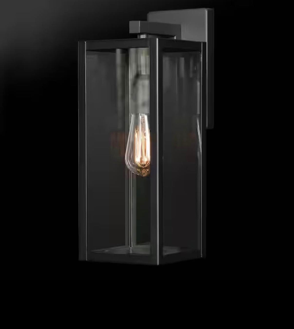 Hurley 16 in. 1-Light Modern Black Hardwired Outdoor Wall Light