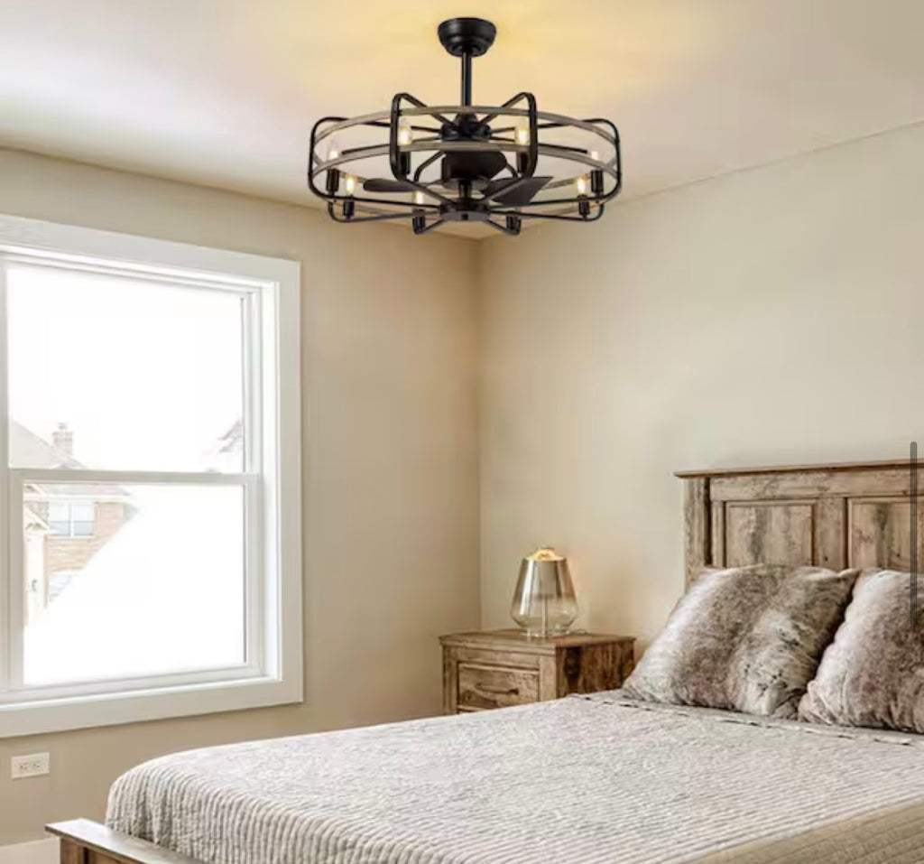 30 in. Black Caged Chandelier Ceiling Fan