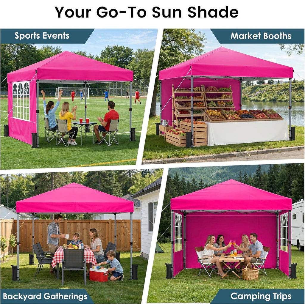 10x10ft Pop Up Canopy Tent Pink with Sidewalls