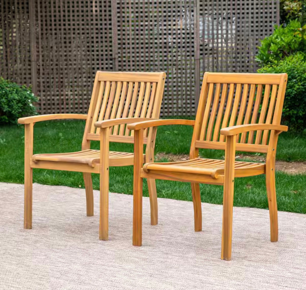 Brown Acacia Wood Patio Dining Chairs (2-Pack)