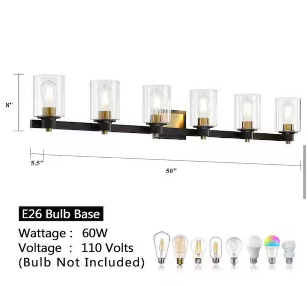 50 in. 6-Light Matte Black and Gold Bathroom Vanity Light