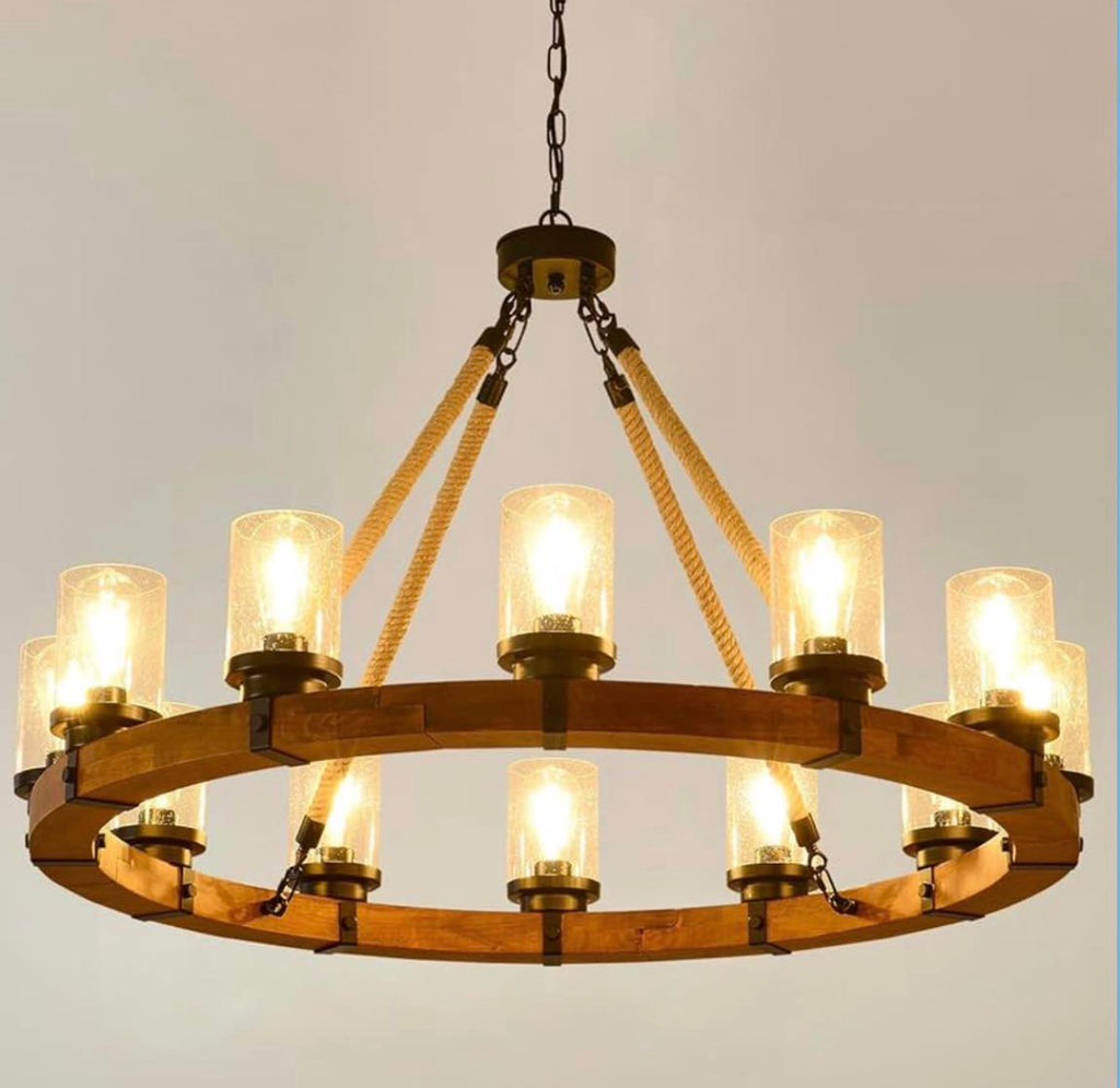 Rustic 12 Light Wagon Wheel Chandelier