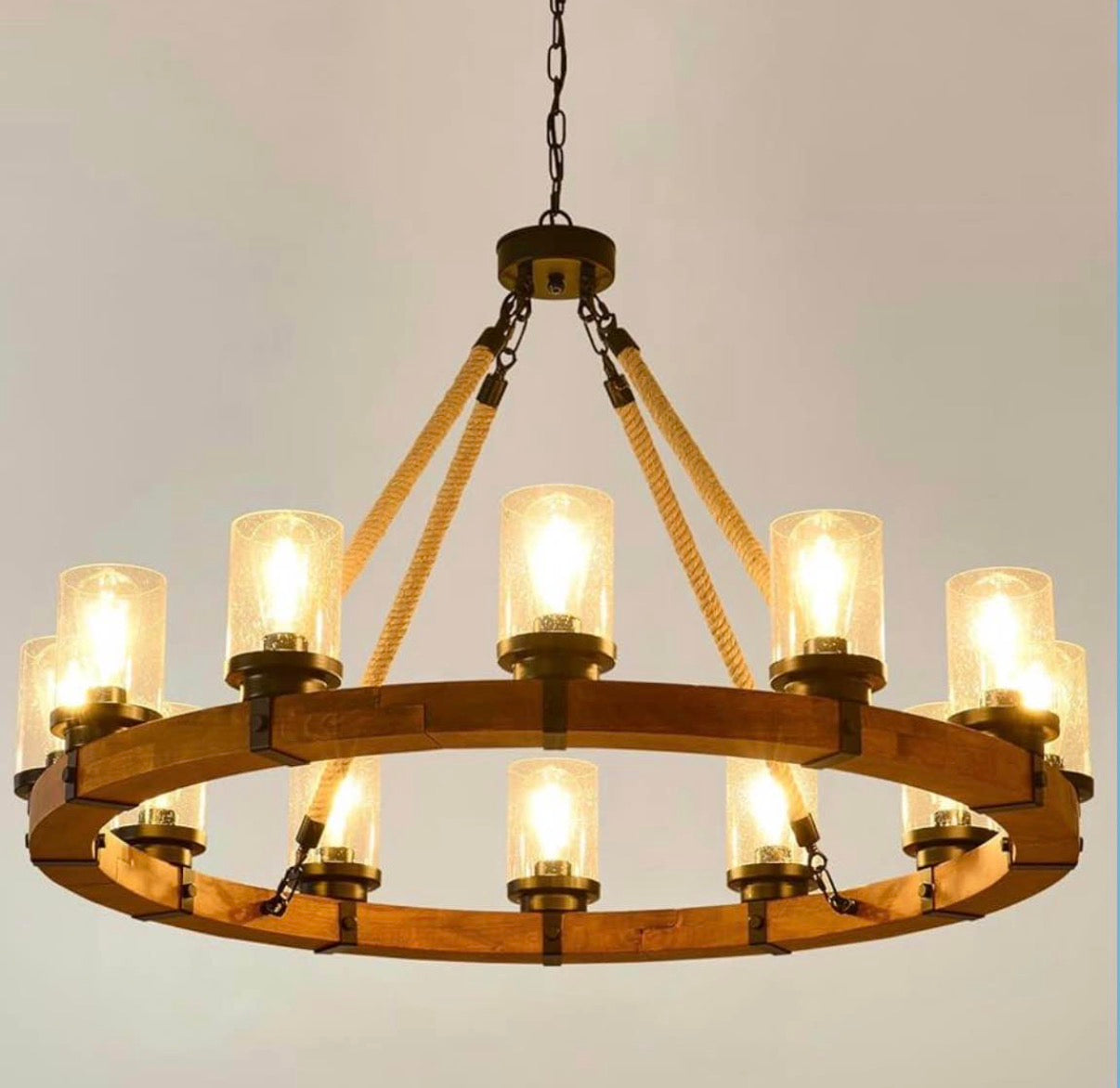 Rustic 12 Light Wagon Wheel Chandelier