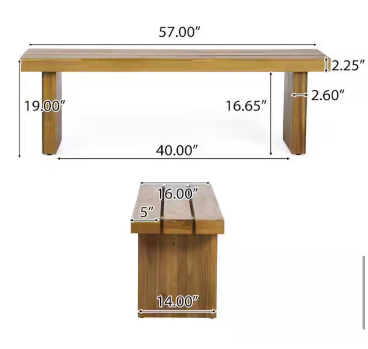 57 inches Datona Wood Outdoor Patio Bench