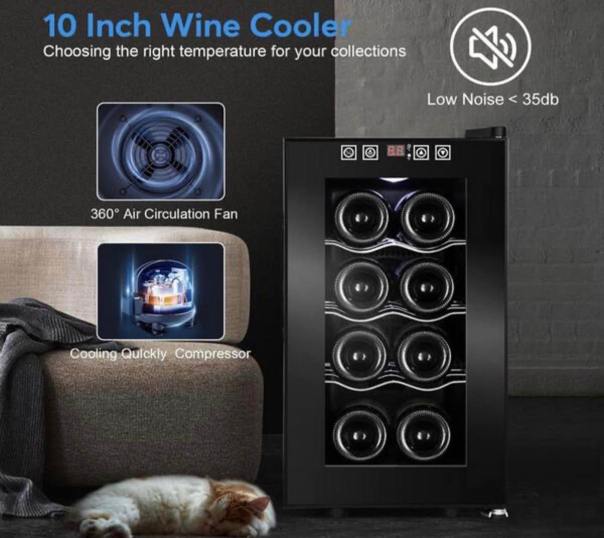 Black Freestanding Beverage Center 8-Bottle Wine Cooler