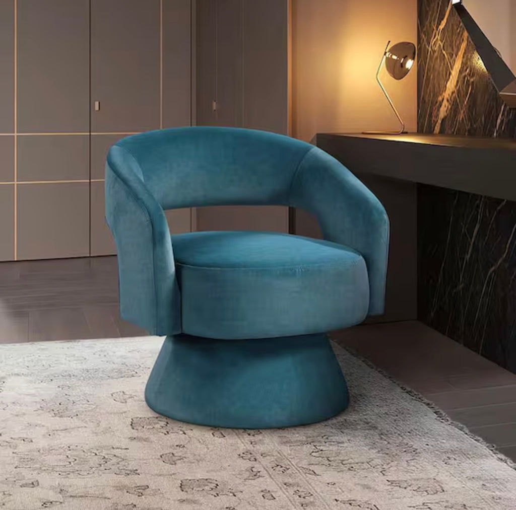 Laurie Dark Teal Velvet Upholstery Swivel Arm Chair