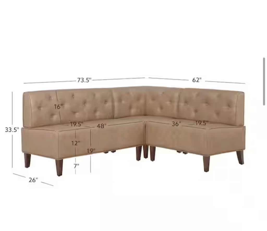 Trapp Corner Nook 73.37 in. Tan Dining Bench High Back