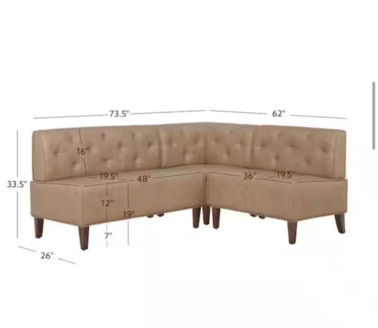 Trapp Corner Nook 73.37 in. Tan Dining Bench High Back