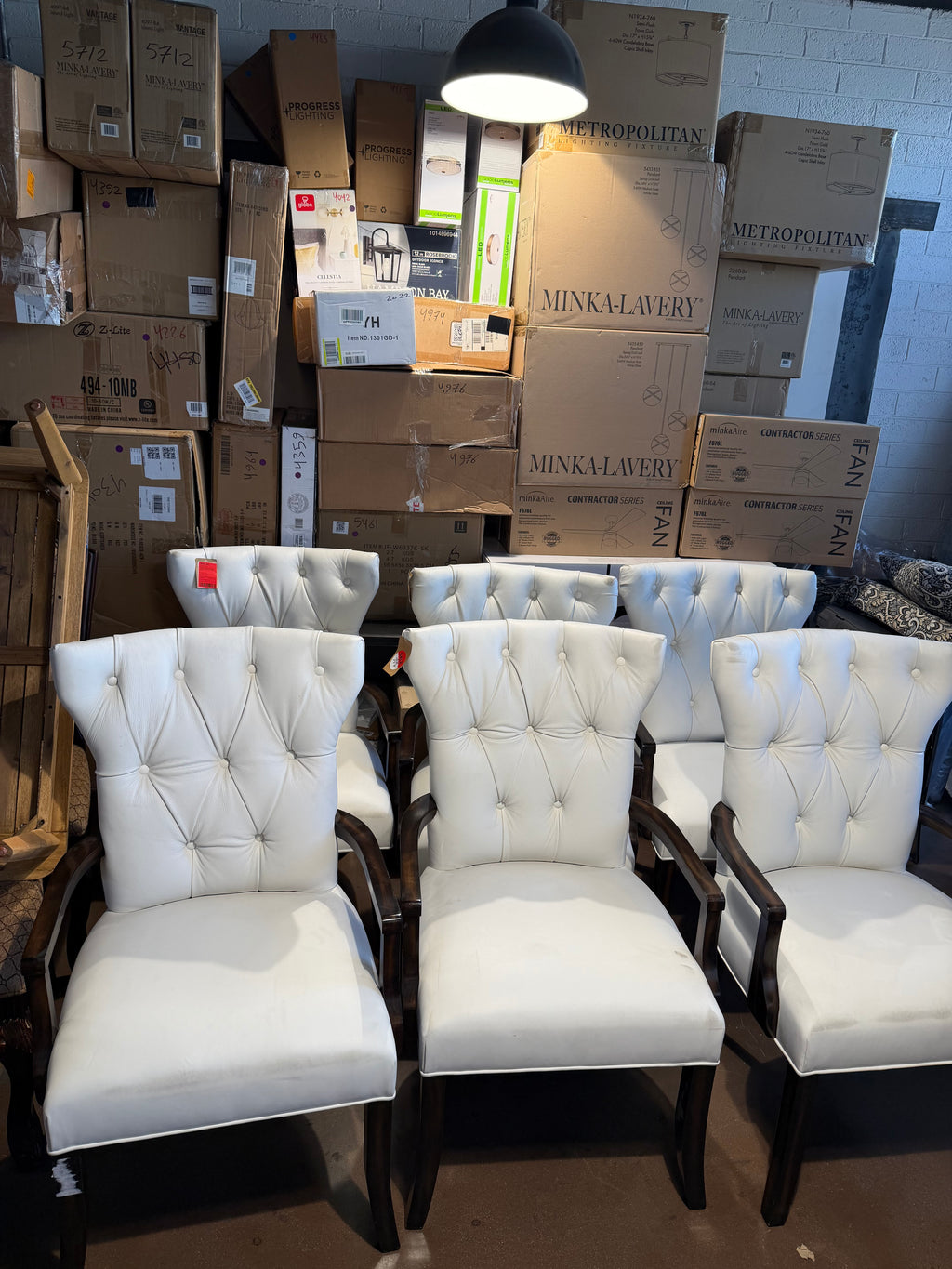 Davina Tufted Leather Arm Chair — White — $149 each ( used)